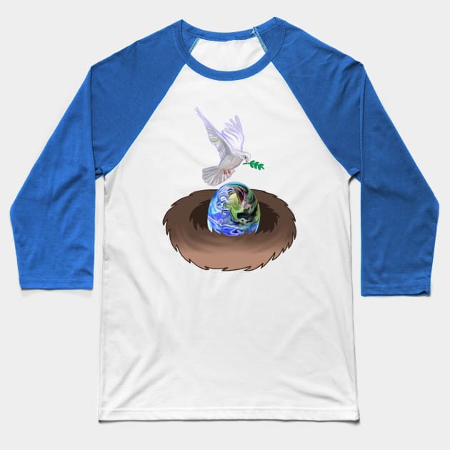 Dove Hatching World Peace Nest Baseball T-Shirt by Art by Deborah Camp